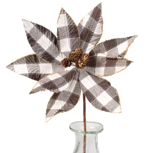 20" Check Poinsettia Stem: Brown & Natural