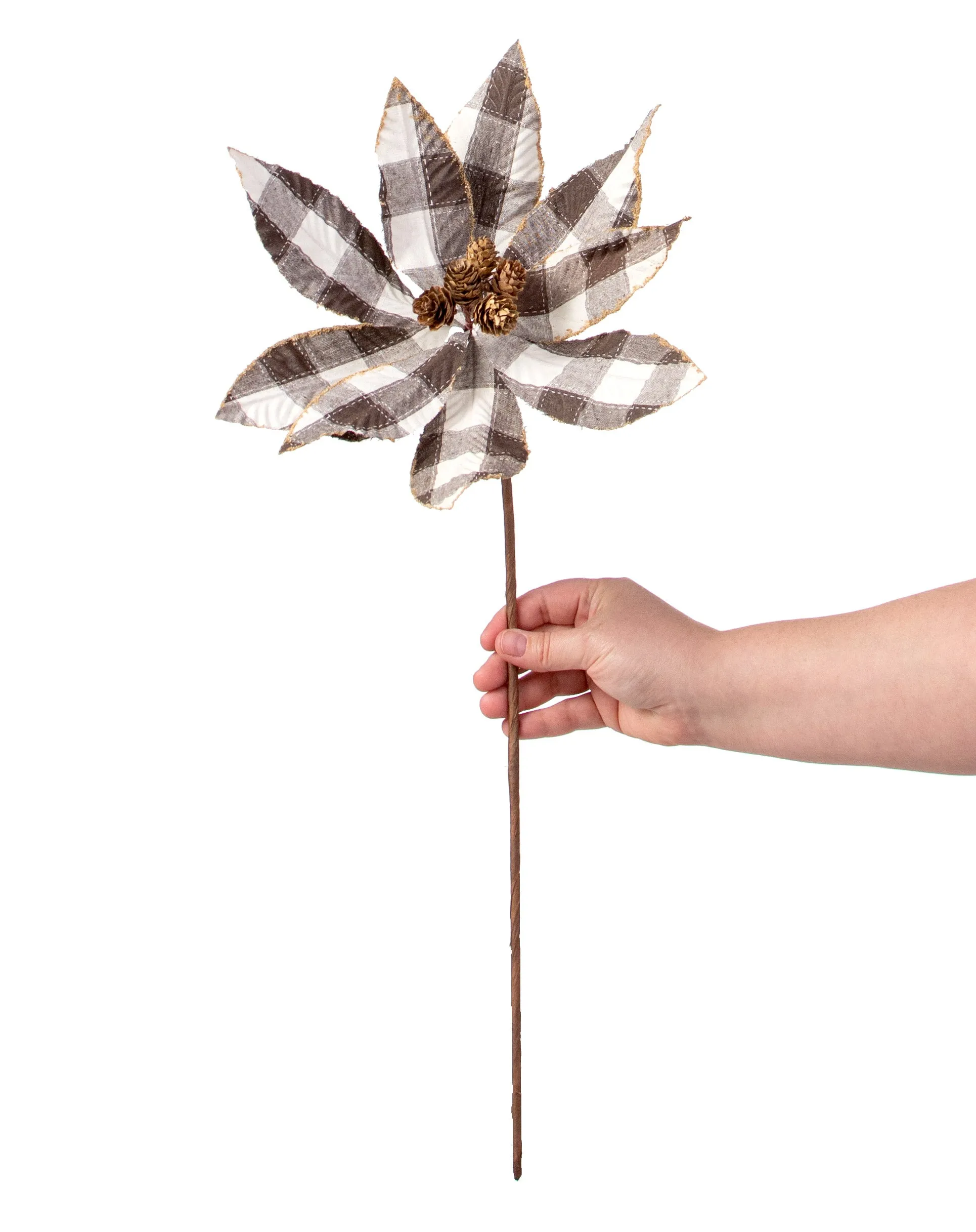20" Check Poinsettia Stem: Brown & Natural