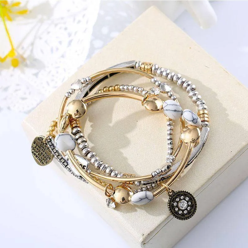 4Pcs/Set Europe America Vintage Fashion Multilayer Beads