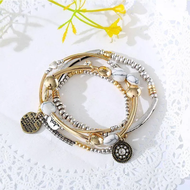 4Pcs/Set Europe America Vintage Fashion Multilayer Beads