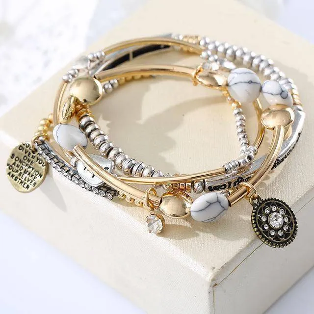 4Pcs/Set Europe America Vintage Fashion Multilayer Beads