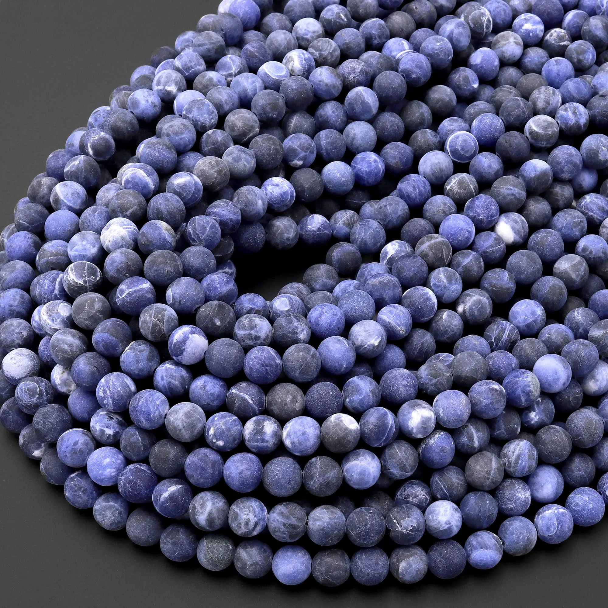 A Grade Matte Natural Blue Sodalite 4mm 6mm 8mm 10mm Round Beads 15.5" Strand