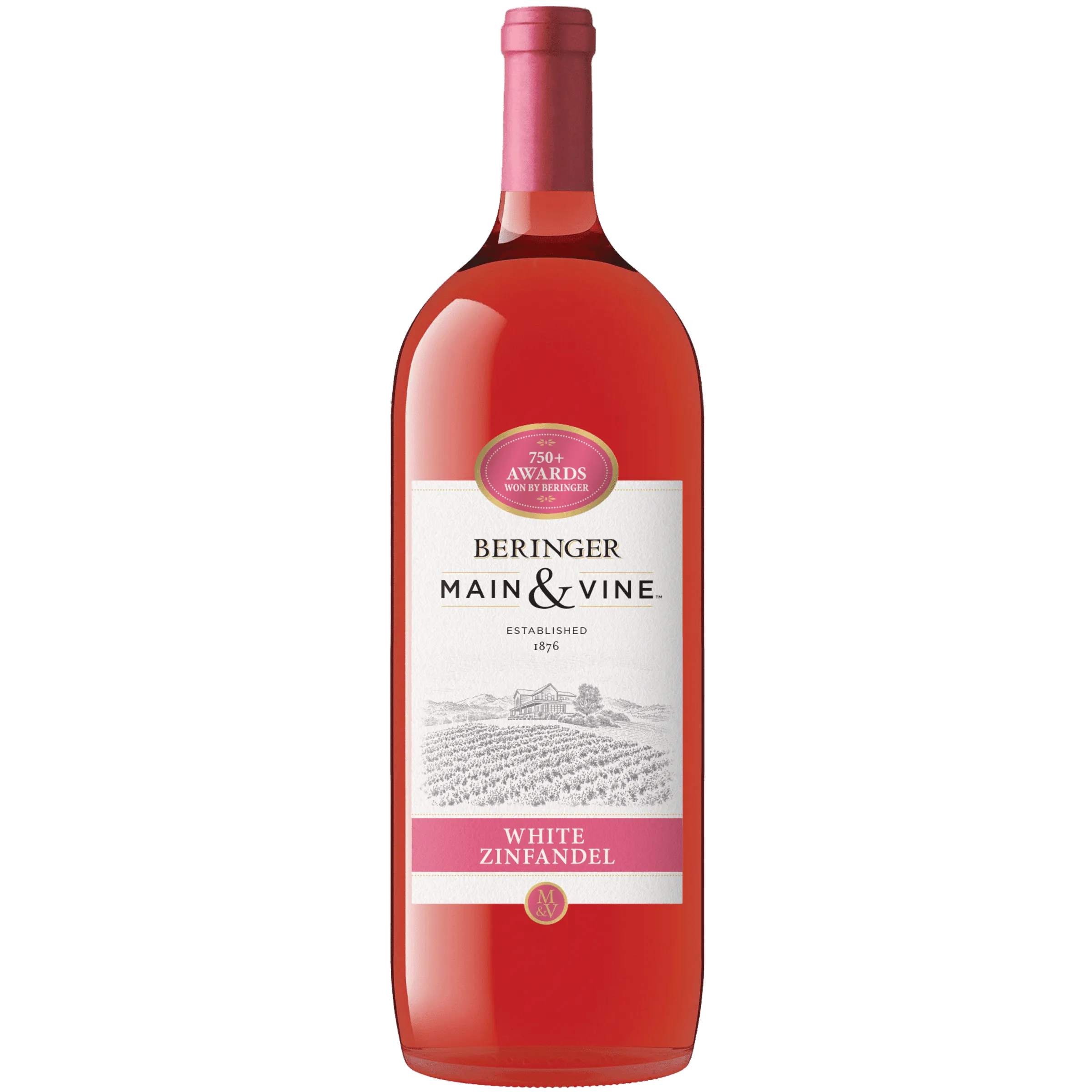 Beringer Main & Vine White Zinfandel California Rose Wine, 1.5 L Glass, ABV 13.00%