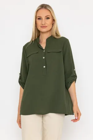 Collarless Shirt in Khaki