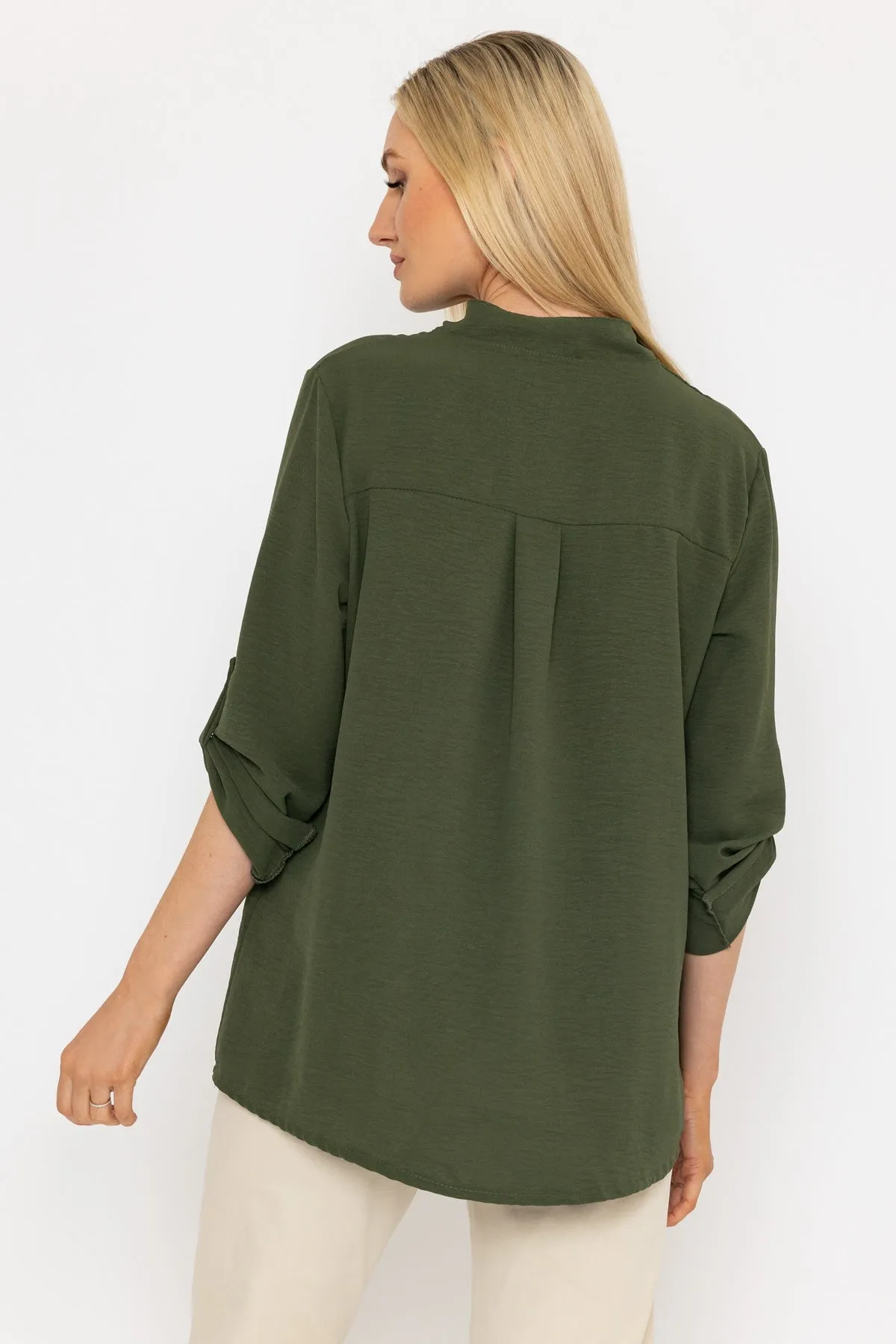 Collarless Shirt in Khaki