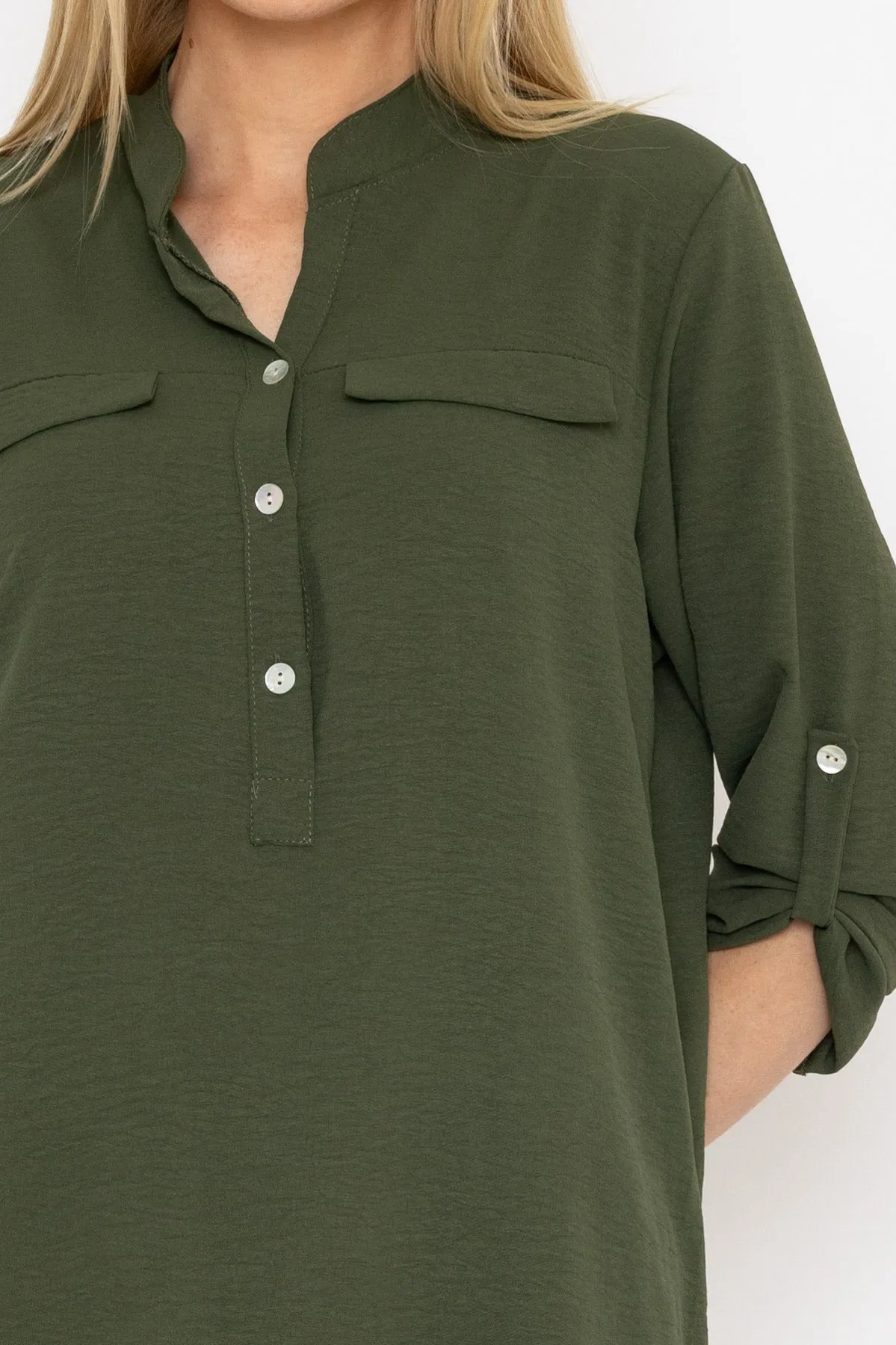 Collarless Shirt in Khaki