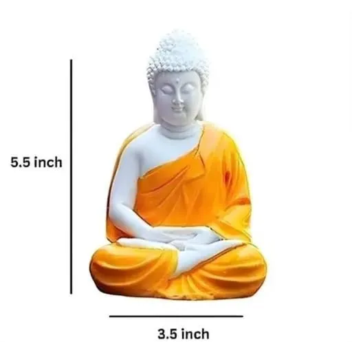 CRAFTIFY Small Size Orange Meditating Buddha Premium Rare Handcrafted Polyresin Meditation/Dhyan Orange Buddha Statue Lord Figurine/Idol (Orange, 5.5-inch)
