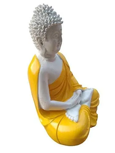CRAFTIFY Small Size Orange Meditating Buddha Premium Rare Handcrafted Polyresin Meditation/Dhyan Orange Buddha Statue Lord Figurine/Idol (Orange, 5.5-inch)