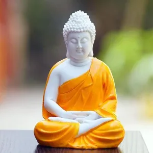 CRAFTIFY Small Size Orange Meditating Buddha Premium Rare Handcrafted Polyresin Meditation/Dhyan Orange Buddha Statue Lord Figurine/Idol (Orange, 5.5-inch)