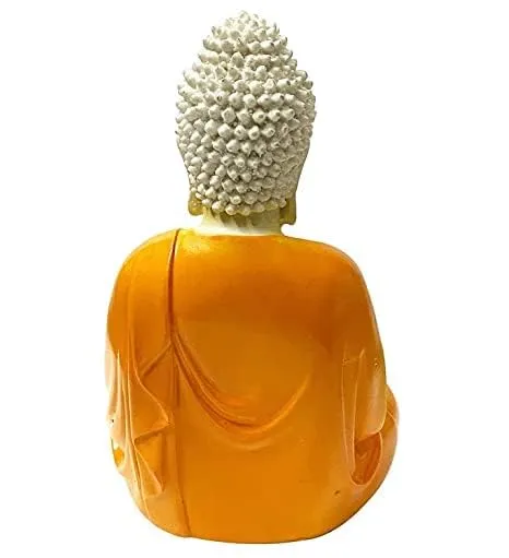 CRAFTIFY Small Size Orange Meditating Buddha Premium Rare Handcrafted Polyresin Meditation/Dhyan Orange Buddha Statue Lord Figurine/Idol (Orange, 5.5-inch)