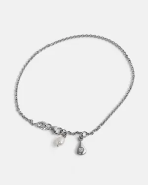 Drop Bracelet in Sterling Silver with lab grown Diamond & Pearl