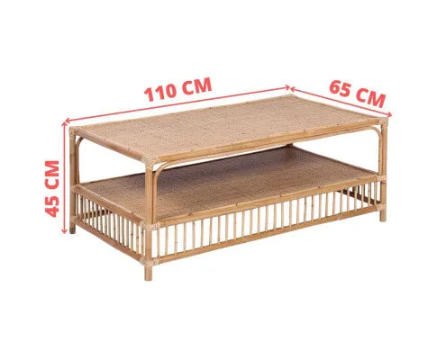 Earthy 110cm Rattan Cane Coffee Table - Natural