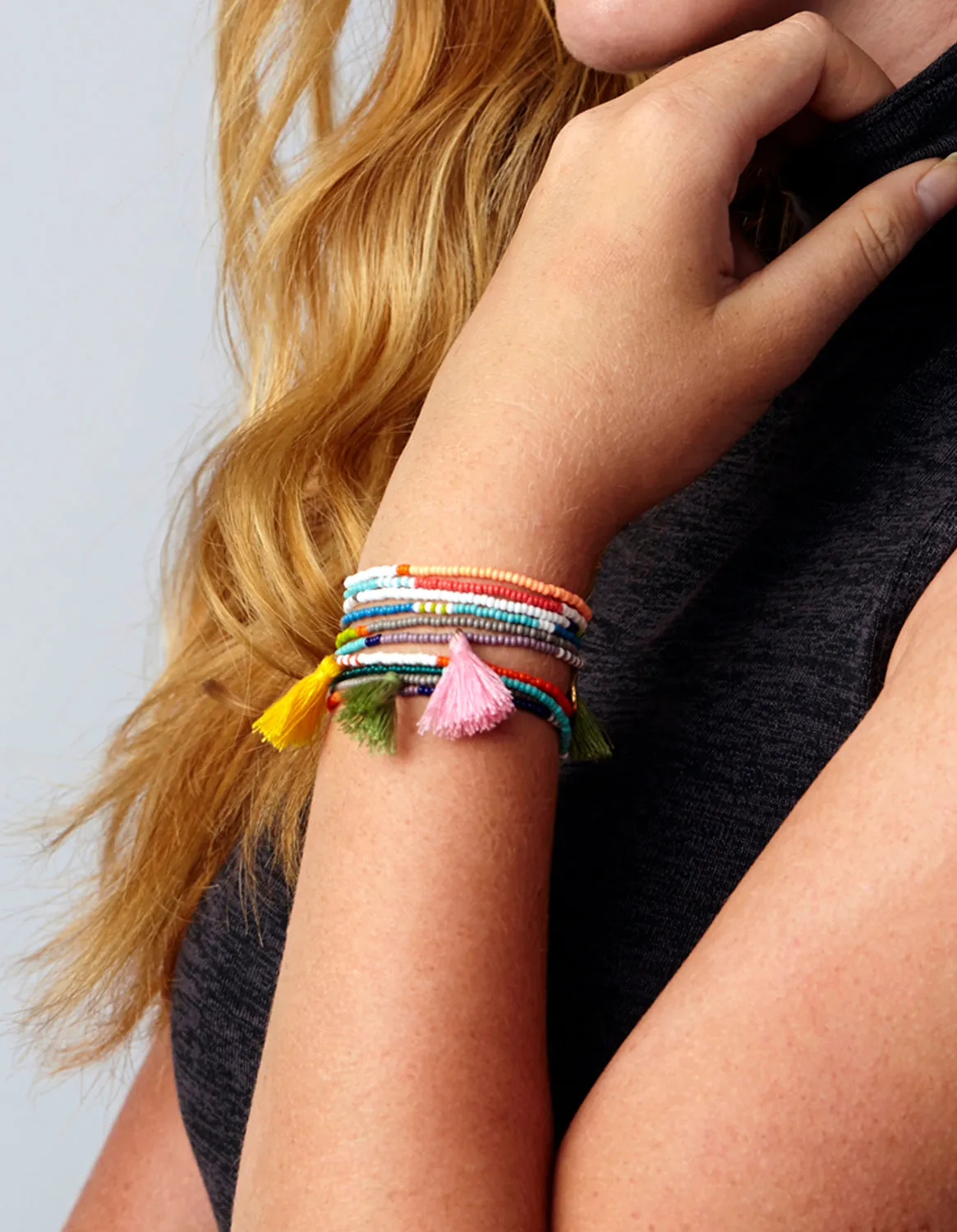 Elastic Tassel Wrap Bracelet - LIME