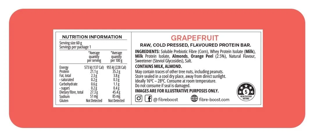 Fibre Boost Cold pressed protein bar - Grapefruit