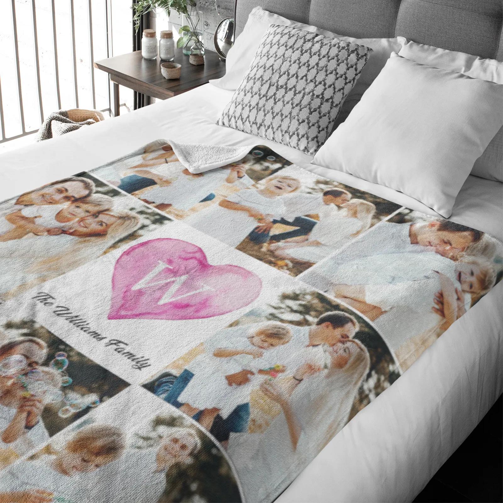 Heart Monogram Collage Premium Fleece Photo Blanket