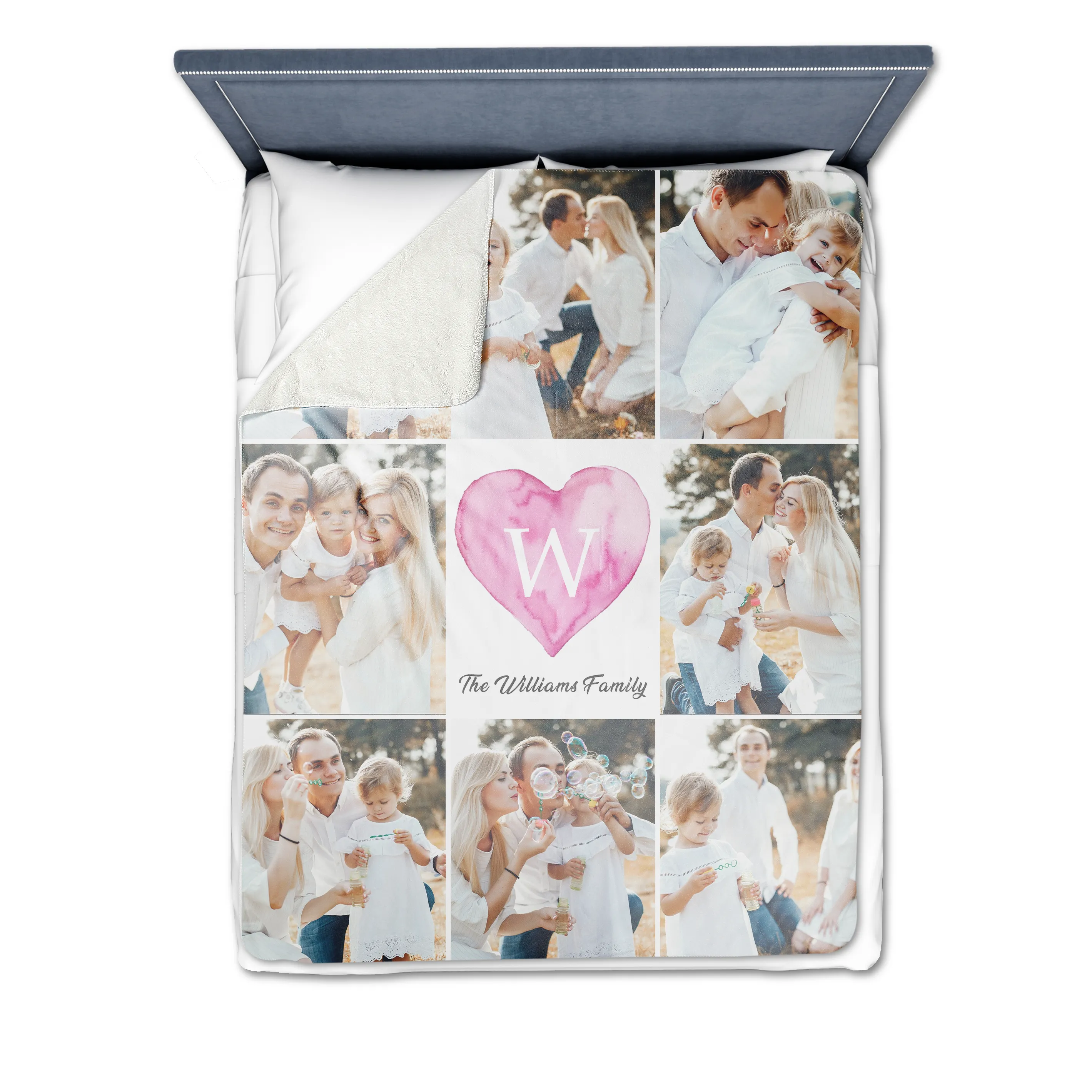 Heart Monogram Collage Premium Fleece Photo Blanket