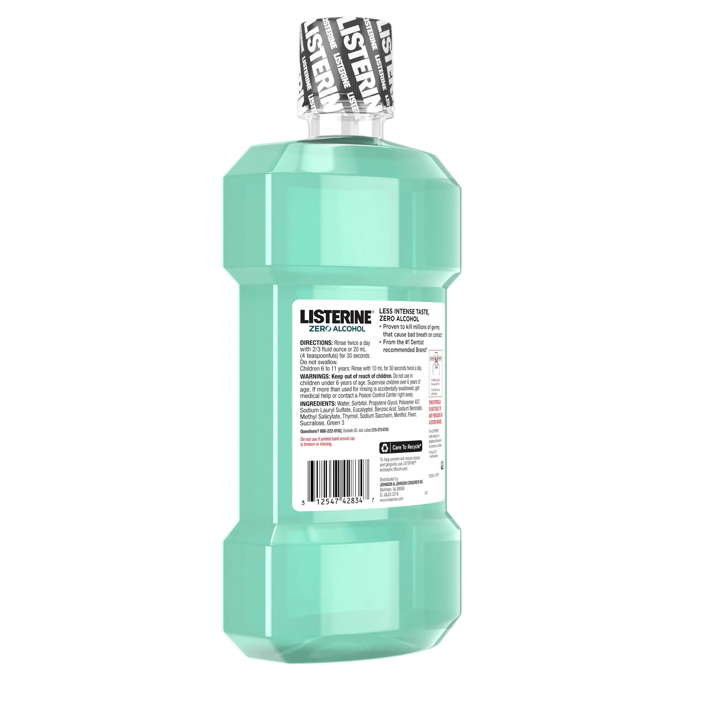 Listerine Zero Alcohol-Free Mouthwash for Bad Breath, Cool Mint, 1.5 L