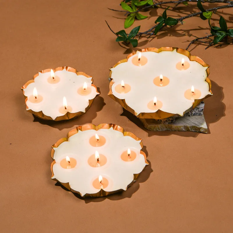 Metal Urli with Scented Candles | Floral Oudh | Floral Design | Set of 3