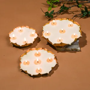 Metal Urli with Scented Candles | Floral Oudh | Floral Design | Set of 3