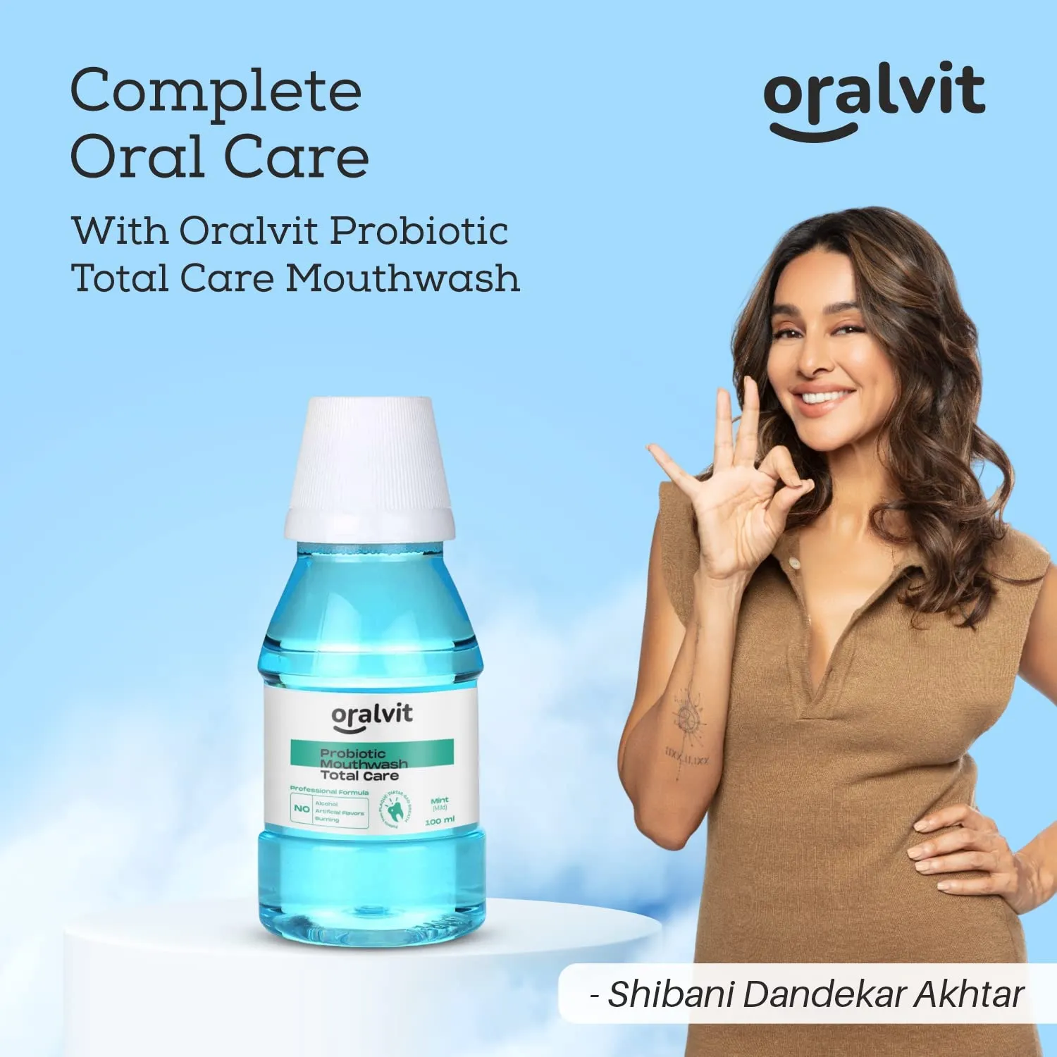 Oralvit Probiotic Total Care Mouthwash with Mild Mint | No Alcohol, No Burning Sensation, No Artificial Flavour | For Men & Women – 100ml (Pack of 3)