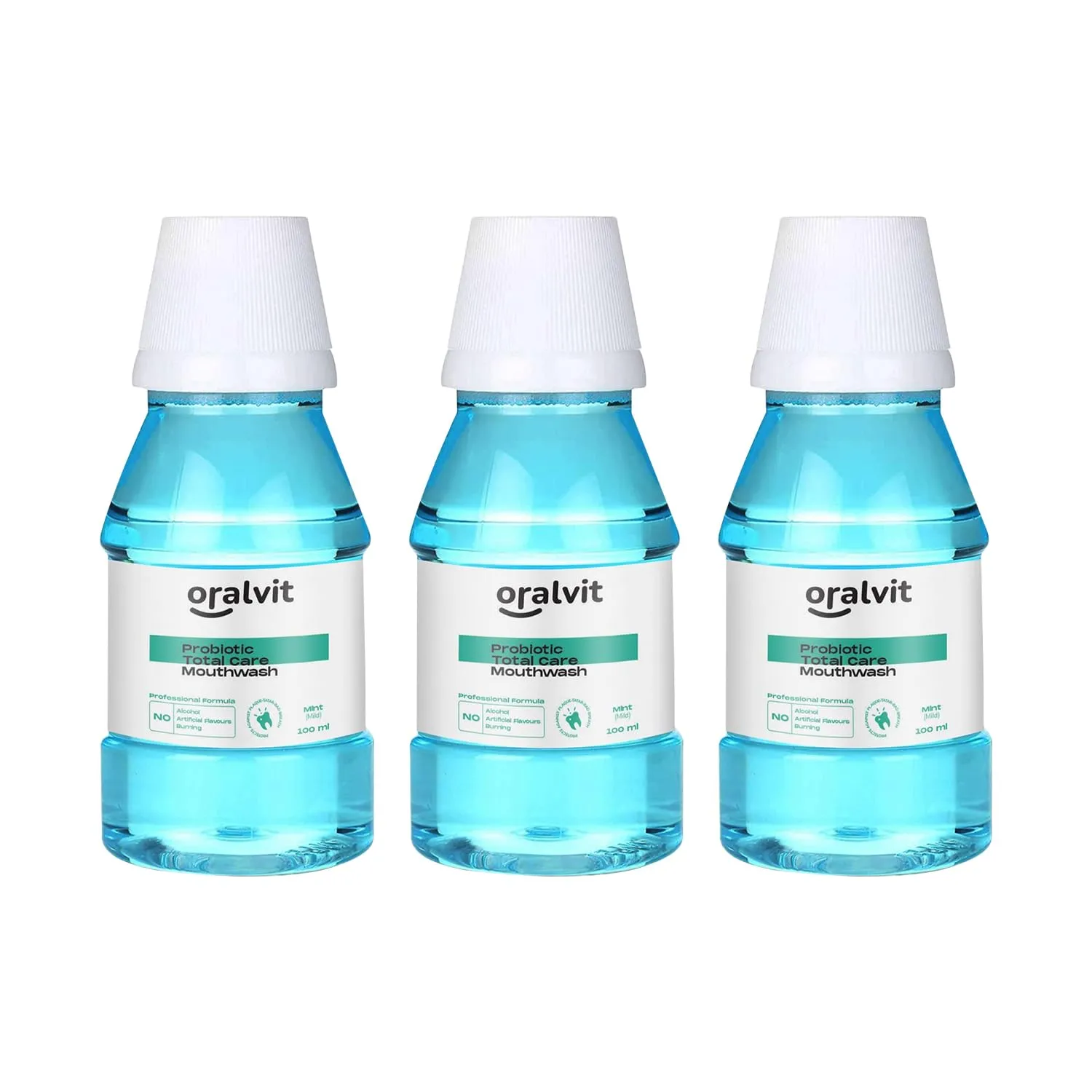 Oralvit Probiotic Total Care Mouthwash with Mild Mint | No Alcohol, No Burning Sensation, No Artificial Flavour | For Men & Women – 100ml (Pack of 3)