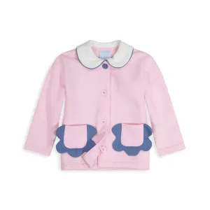 Pima Tibby Topper -- Pink w/ Steel Blue Scallops