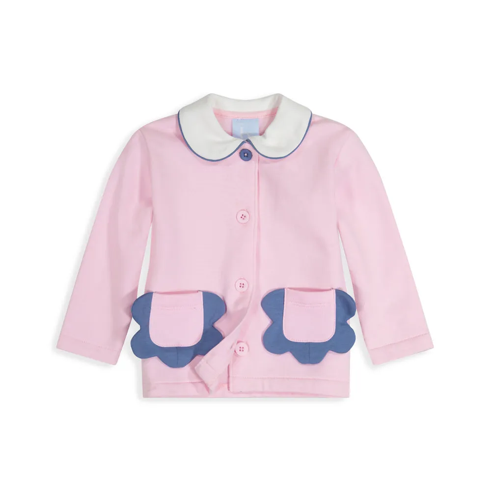 Pima Tibby Topper -- Pink w/ Steel Blue Scallops
