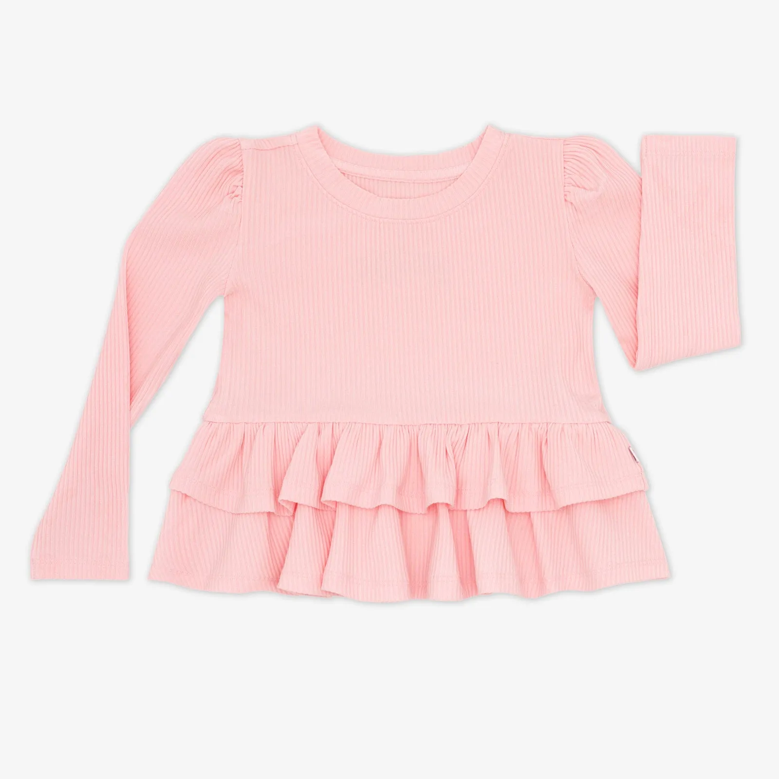 Prima Pink Ribbed Tiered Peplum Top