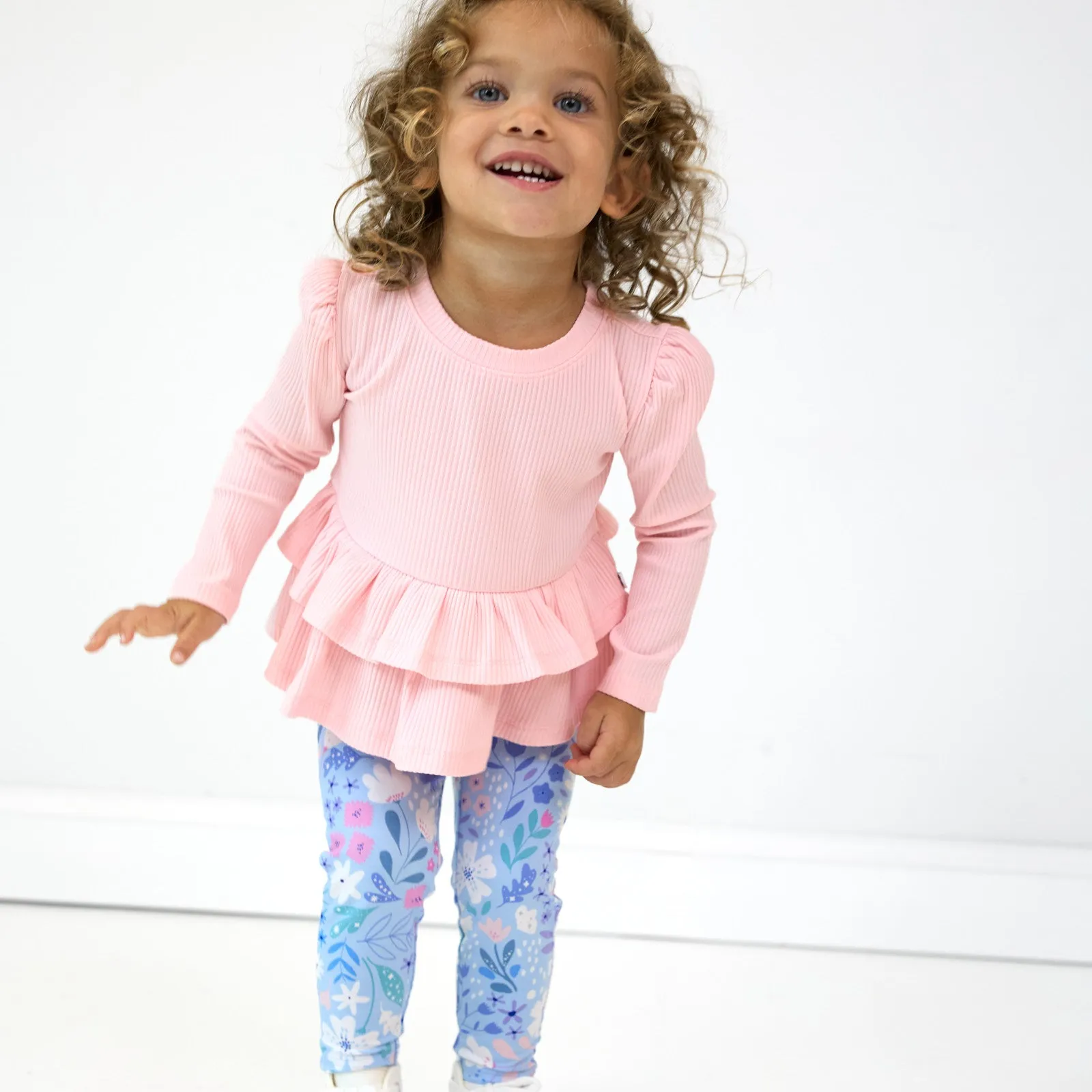 Prima Pink Ribbed Tiered Peplum Top