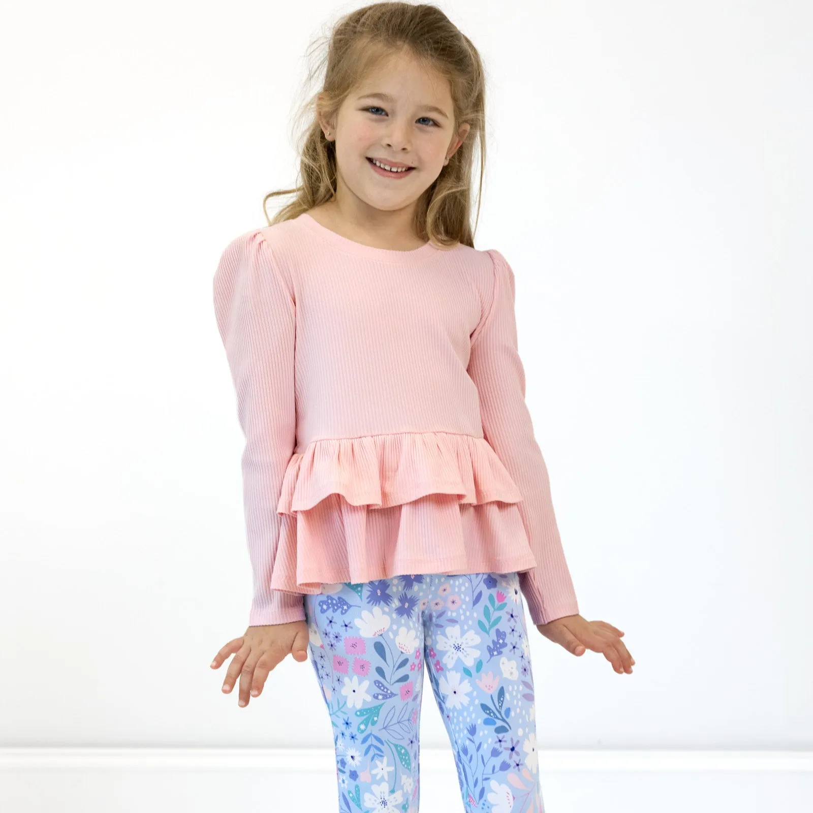 Prima Pink Ribbed Tiered Peplum Top