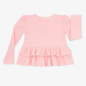 Prima Pink Ribbed Tiered Peplum Top
