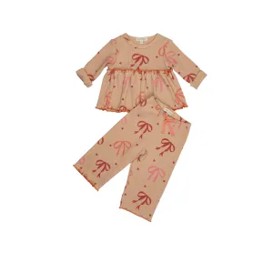 Rib Pant Set - Pink Bows