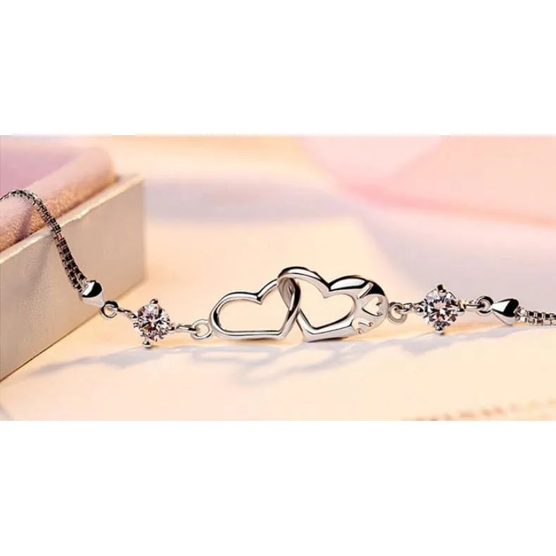 Sterling Silver Heart Bracelets in Clear or Purple CZ, Beautiful Gift!