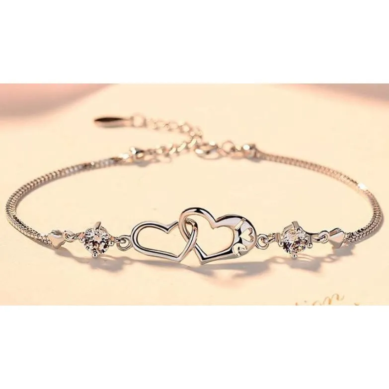 Sterling Silver Heart Bracelets in Clear or Purple CZ, Beautiful Gift!