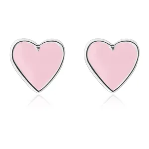 Sterling Silver Pink Enamel Heart Studs