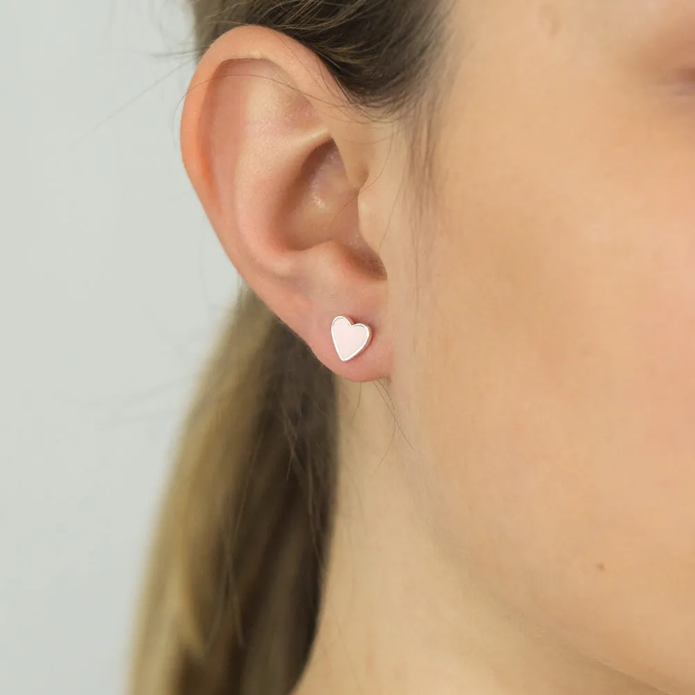 Sterling Silver Pink Enamel Heart Studs