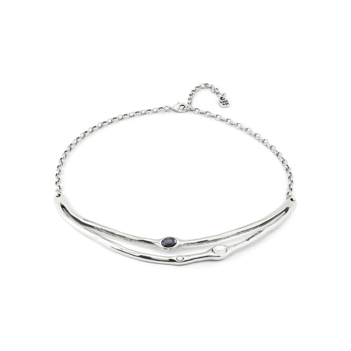 Sterling Silver-Plated Rigid Necklace with Black Crystals - COL1927MCLMTL0U