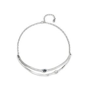 Sterling Silver-Plated Rigid Necklace with Black Crystals - COL1927MCLMTL0U