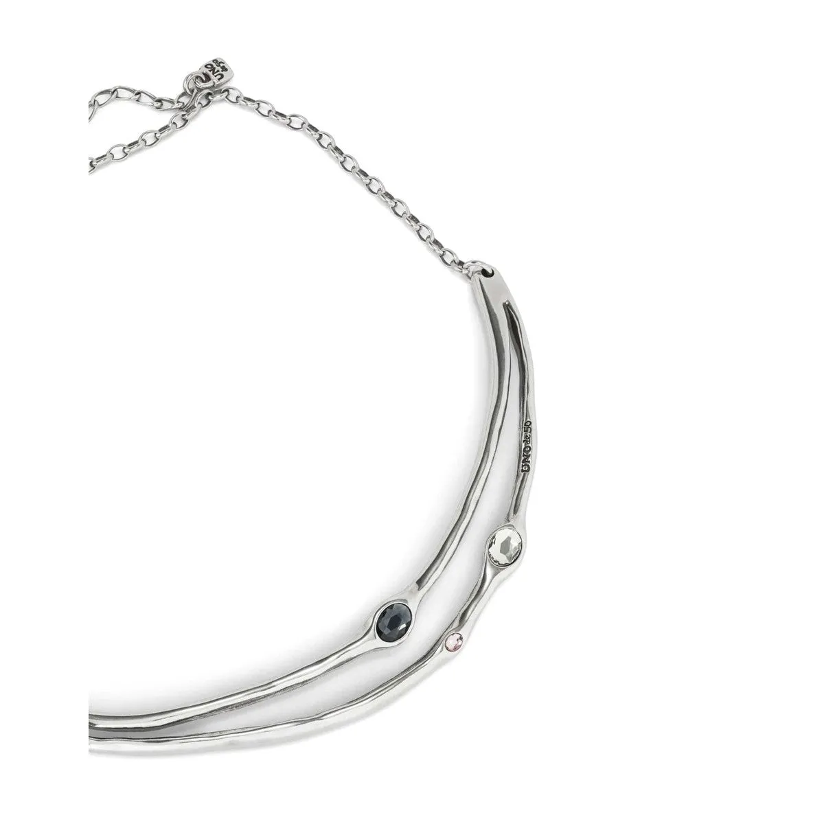 Sterling Silver-Plated Rigid Necklace with Black Crystals - COL1927MCLMTL0U