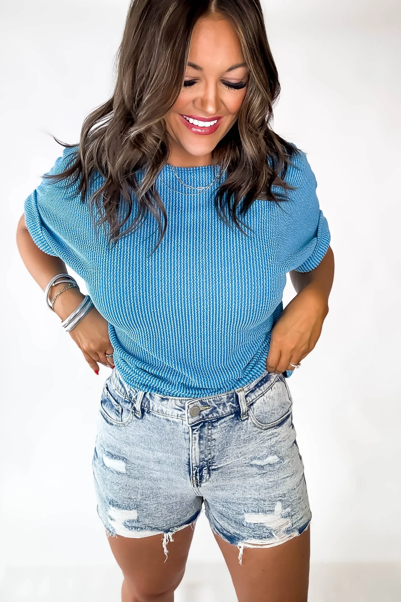 Sweet Serenity Blue Ribbed Top