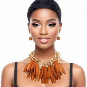 Transform Your Look: Brown Fringe Choker Necklace Set