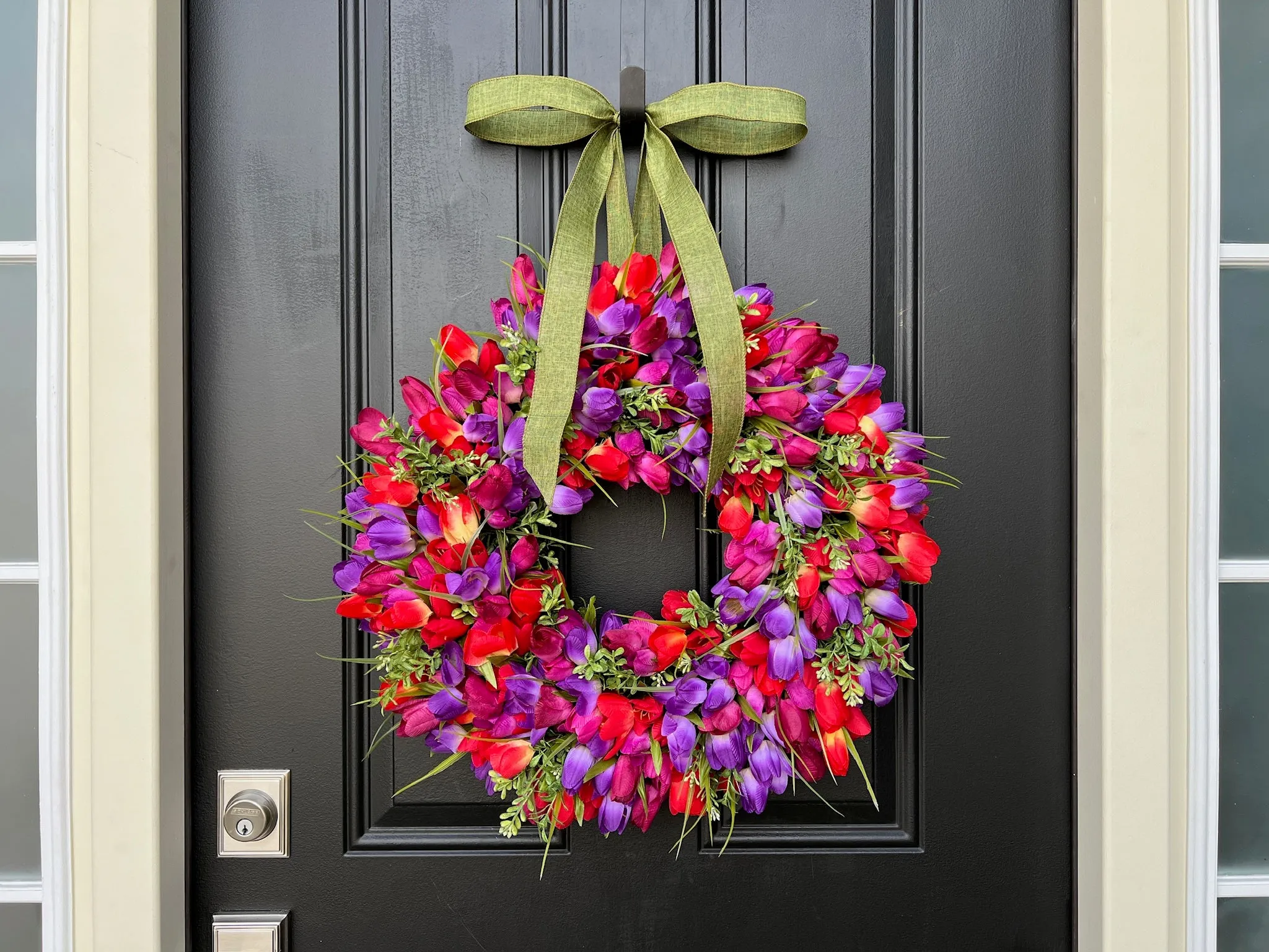 Vibrant Berry Jam Tulip Wreath with Boxwood