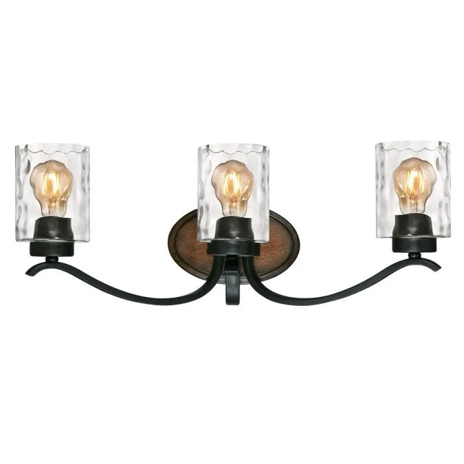 Westinghouse 6331700 3 Light Wall Textured Iron and Barnwood Finish with Clear Hammered Glass