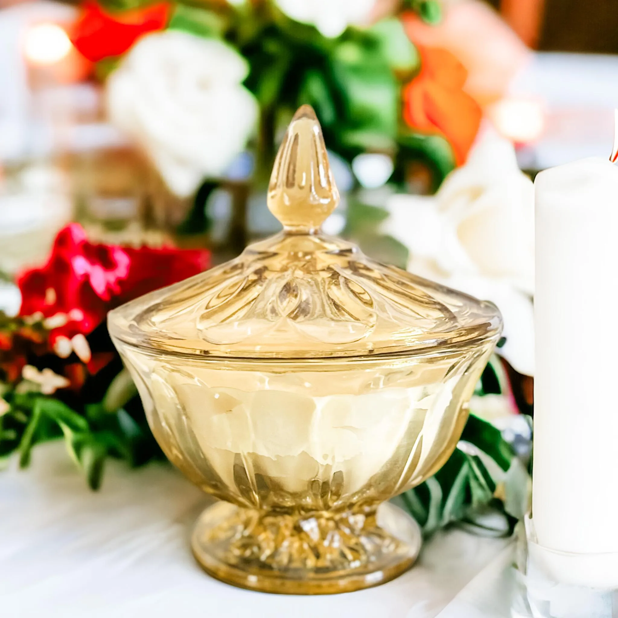 Wild Pear and Honey Soy Candle in Vintage Yellow Candy Dish