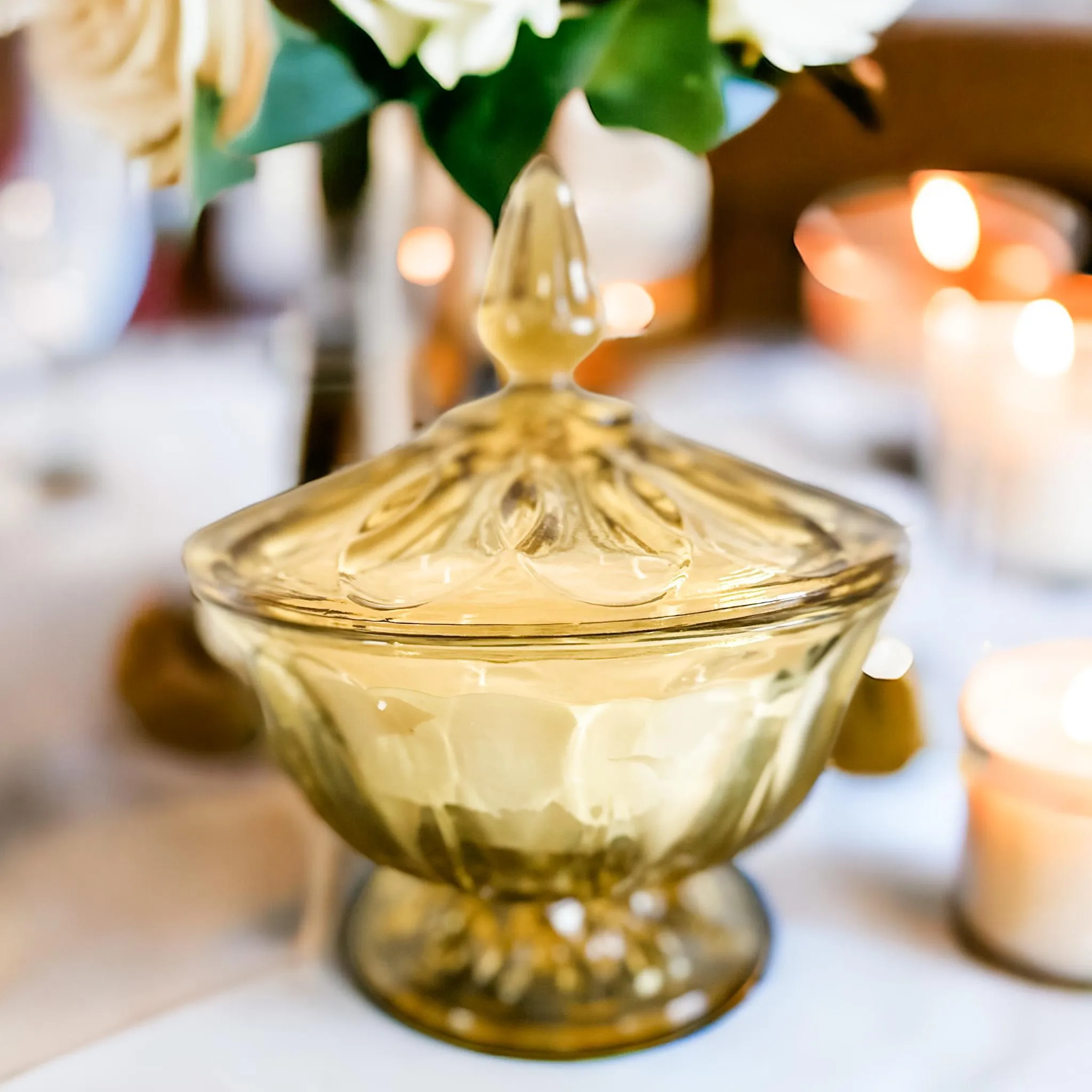 Wild Pear and Honey Soy Candle in Vintage Yellow Candy Dish
