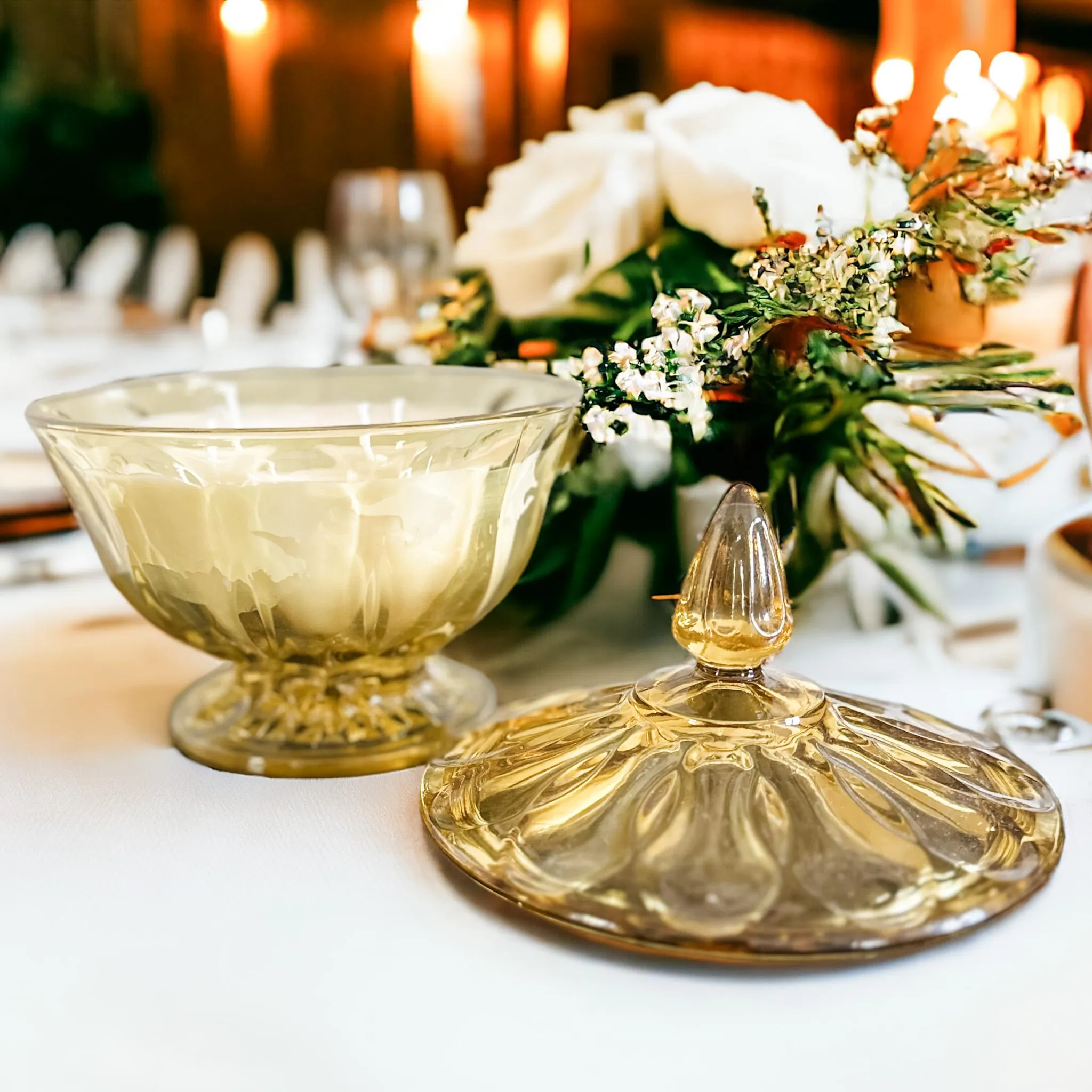 Wild Pear and Honey Soy Candle in Vintage Yellow Candy Dish