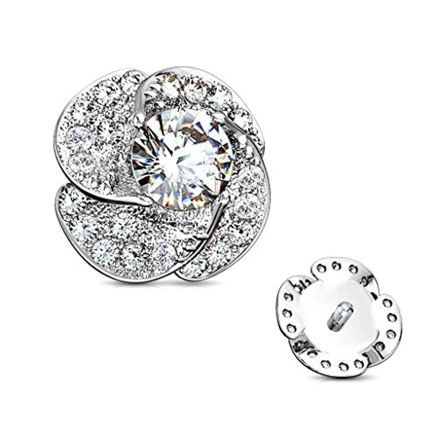 WildKlass CZ Paved and Round CZ Center Rose Blossom Internally Threaded Dermal Top